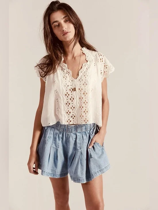 807. FREE PEOPLE We The Free Croquet denim shorts Sz XS $78 - Picture 3 of 6